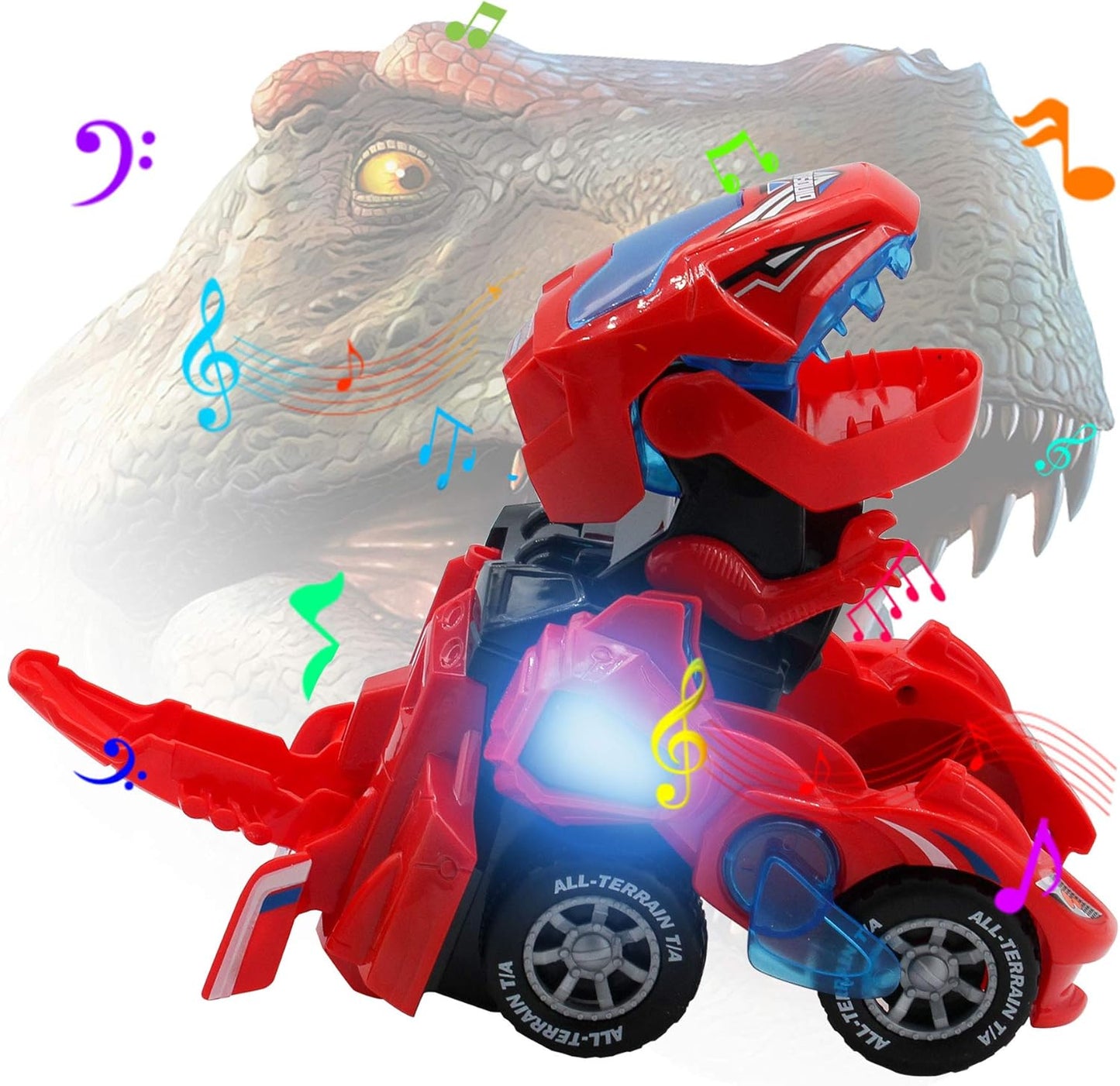Transformers Toys | Transforming Dinosaur Car with Light and Music - Red