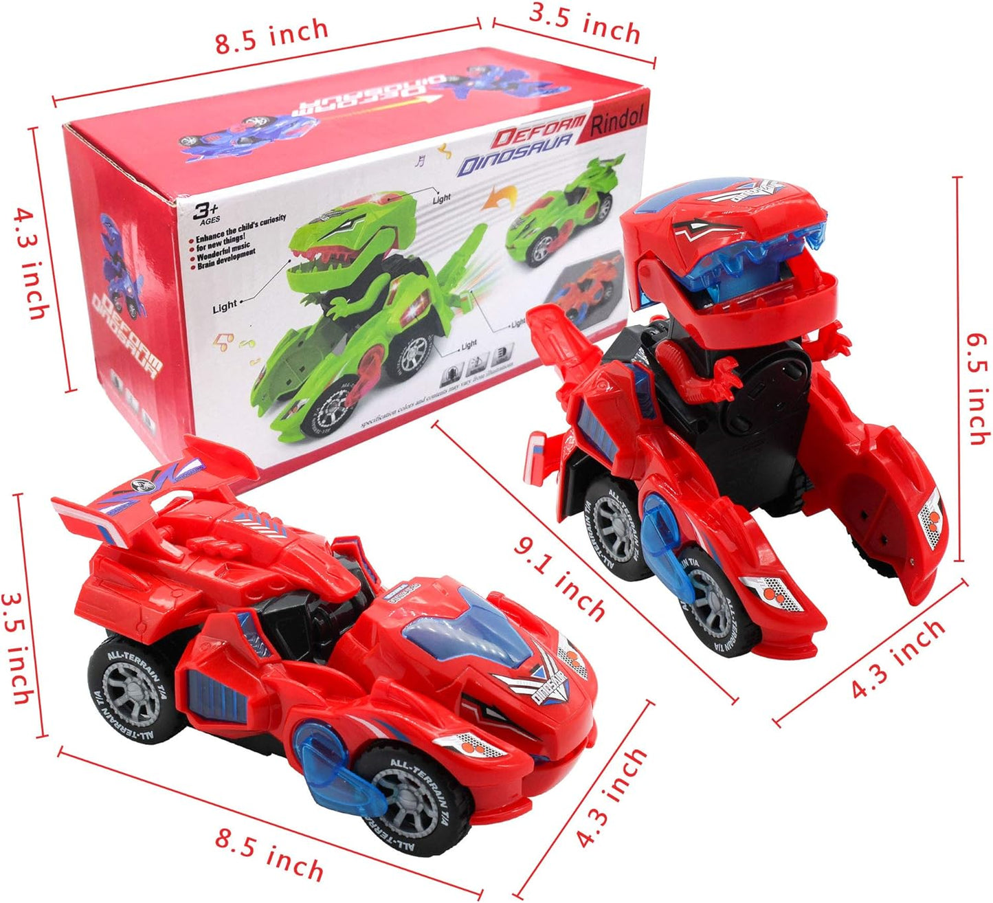 Transformers Toys | Transforming Dinosaur Car with Light and Music - Red