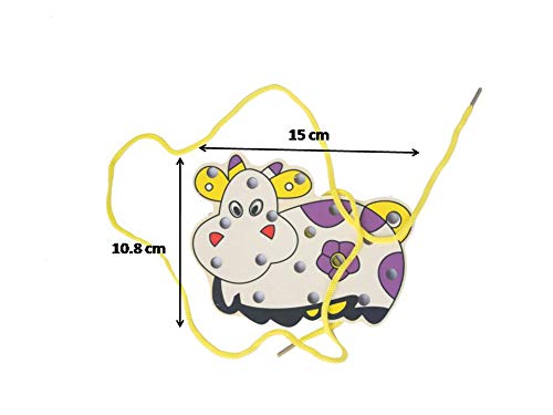 Wooden Lacing Toy – Tortoise, Bear, Train & Cow Theme | Threading & Sewing Activity Toy for Toddlers (Random)