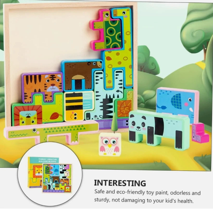 Three-Dimensional Animal Building Blocks Kids Wooden Toys Animal Toys Puzzle