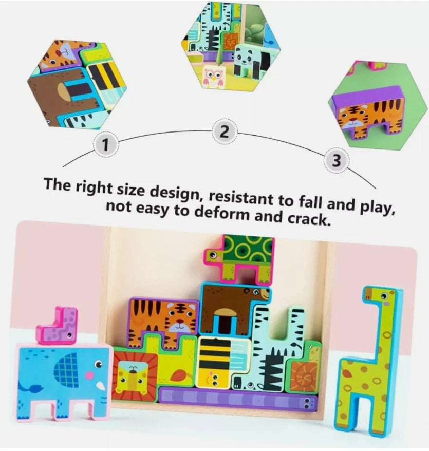 Three-Dimensional Animal Building Blocks Kids Wooden Toys Animal Toys Puzzle