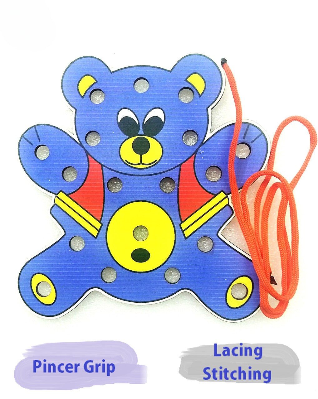 Wooden Lacing Toy – Tortoise, Bear, Train & Cow Theme | Threading & Sewing Activity Toy for Toddlers (Random)