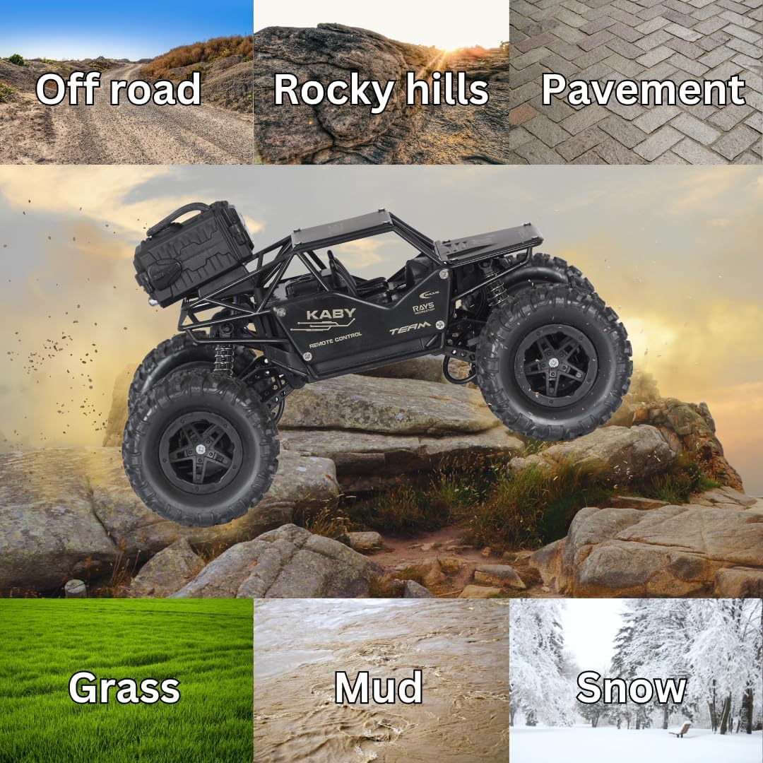 Crawler RC Car – 1:18 Scale 2WD Remote Control Off-Road Monster Truck with Mist Spray, High-Speed Rock Climbing Vehicle for Kids (Gold)