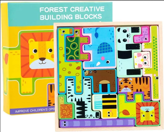Three-Dimensional Animal Building Blocks Kids Wooden Toys Animal Toys Puzzle