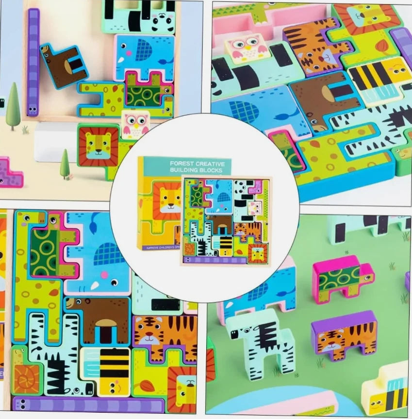 Three-Dimensional Animal Building Blocks Kids Wooden Toys Animal Toys Puzzle